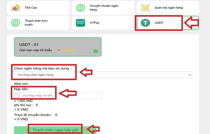 Hướng dẫn nạp tiền 99OK
