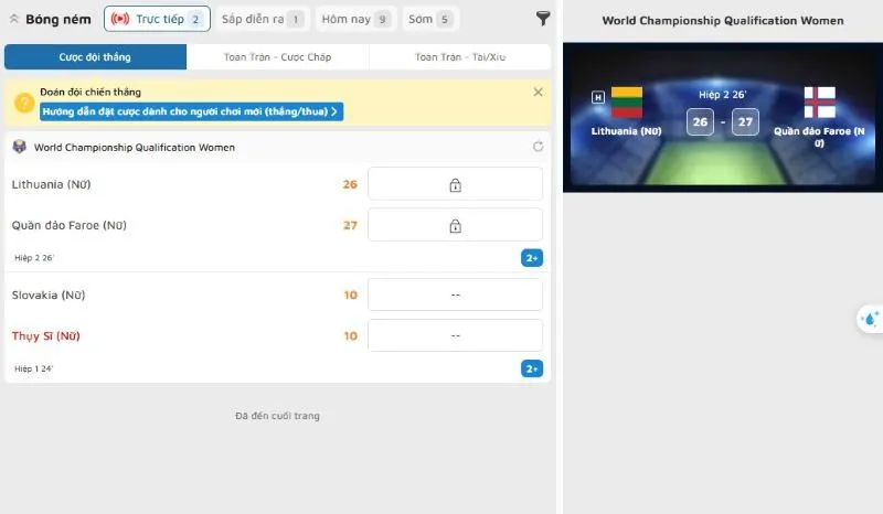 Hướng dẫn theo dõi trận đấu bóng ném 99OK
