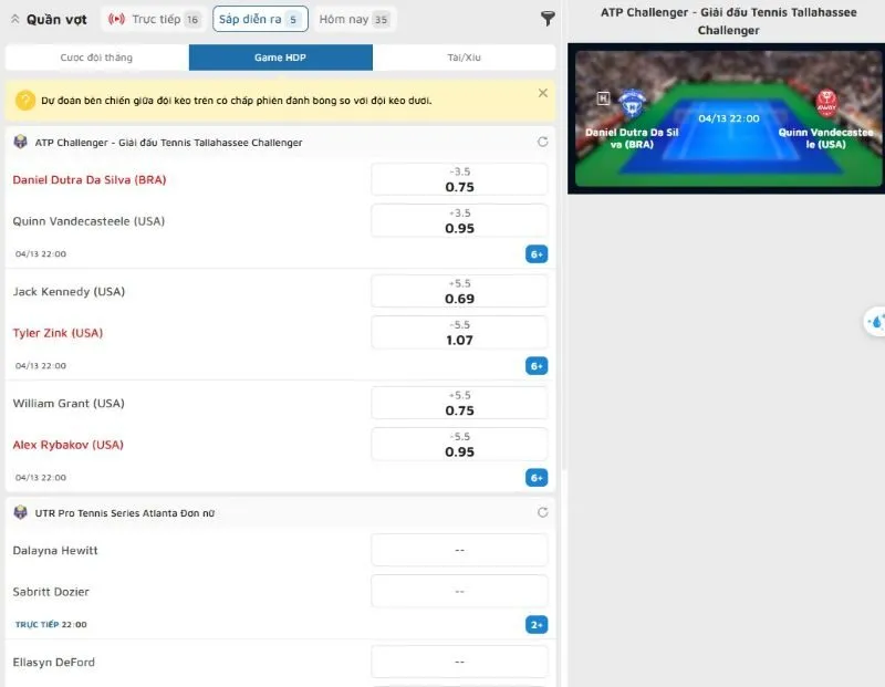 Cách dạng đặt cược trong game Quần vợt 99OK